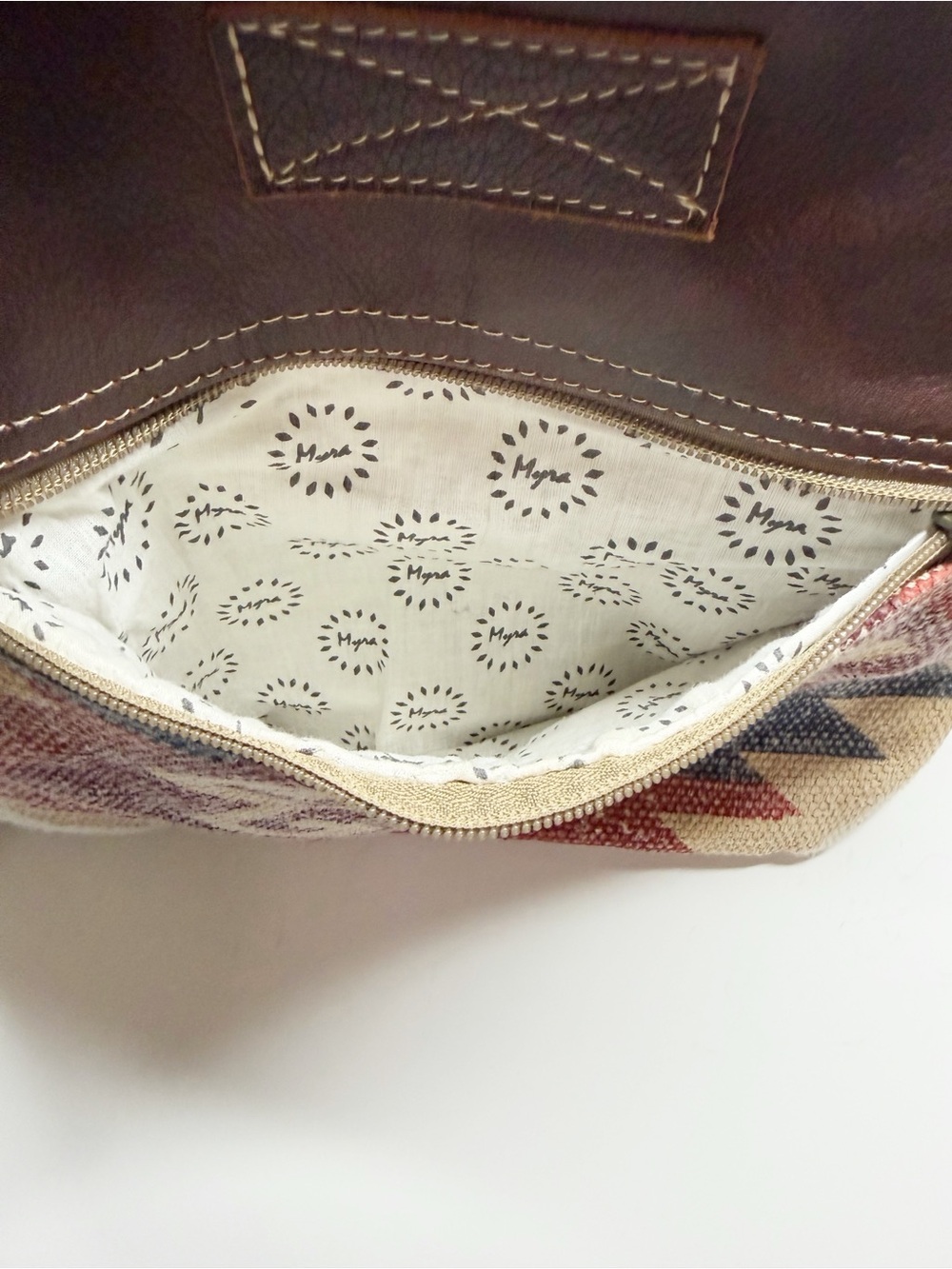Myra Bag Western Aztec Leather Woven Cotton Crossbody Purse - Picture 4 of 14